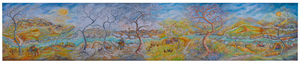 Quando il tempo era rotondo - Olio su masonite, 2023, 113x22